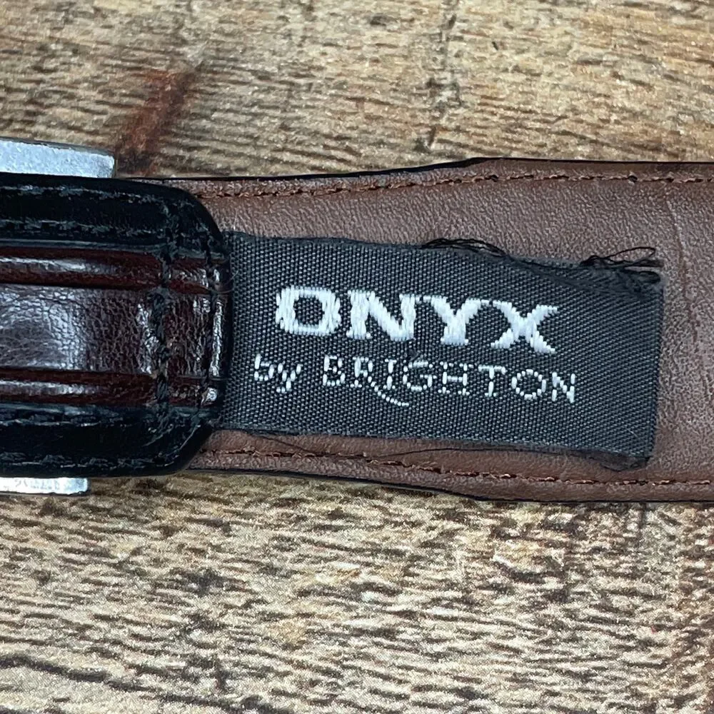 Onyx by Brighton Pinon Hills Inlay Lace Leather Braided Belt Black Brown Size 36